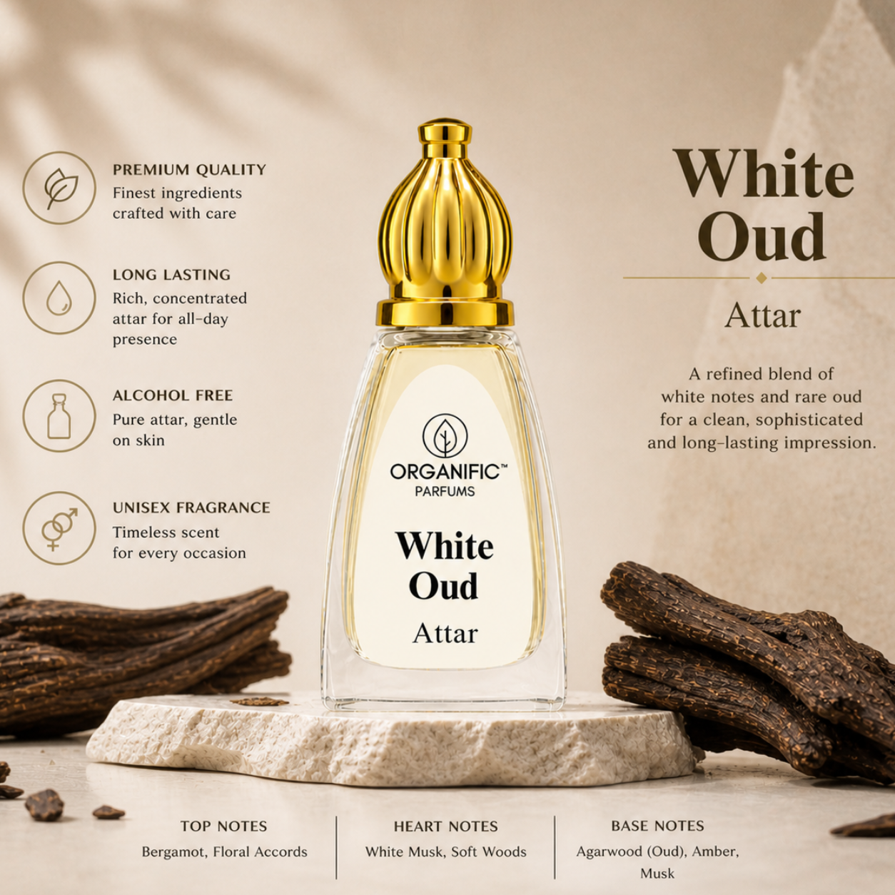 White Oud Attar (12 ml) - Handcrafted in Kannauj