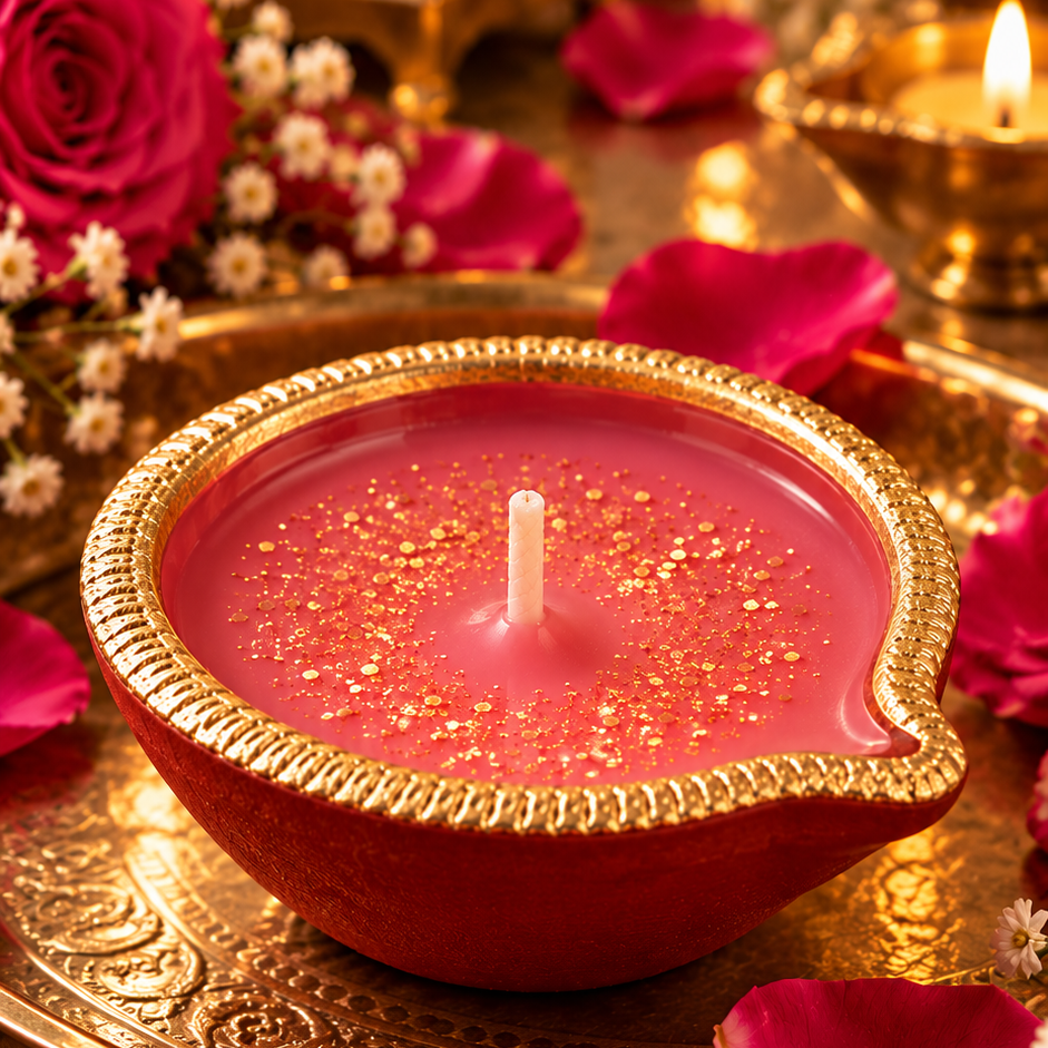 Rose Scented Diya Candles (100% Soy Wax) – Set of 20 🌹